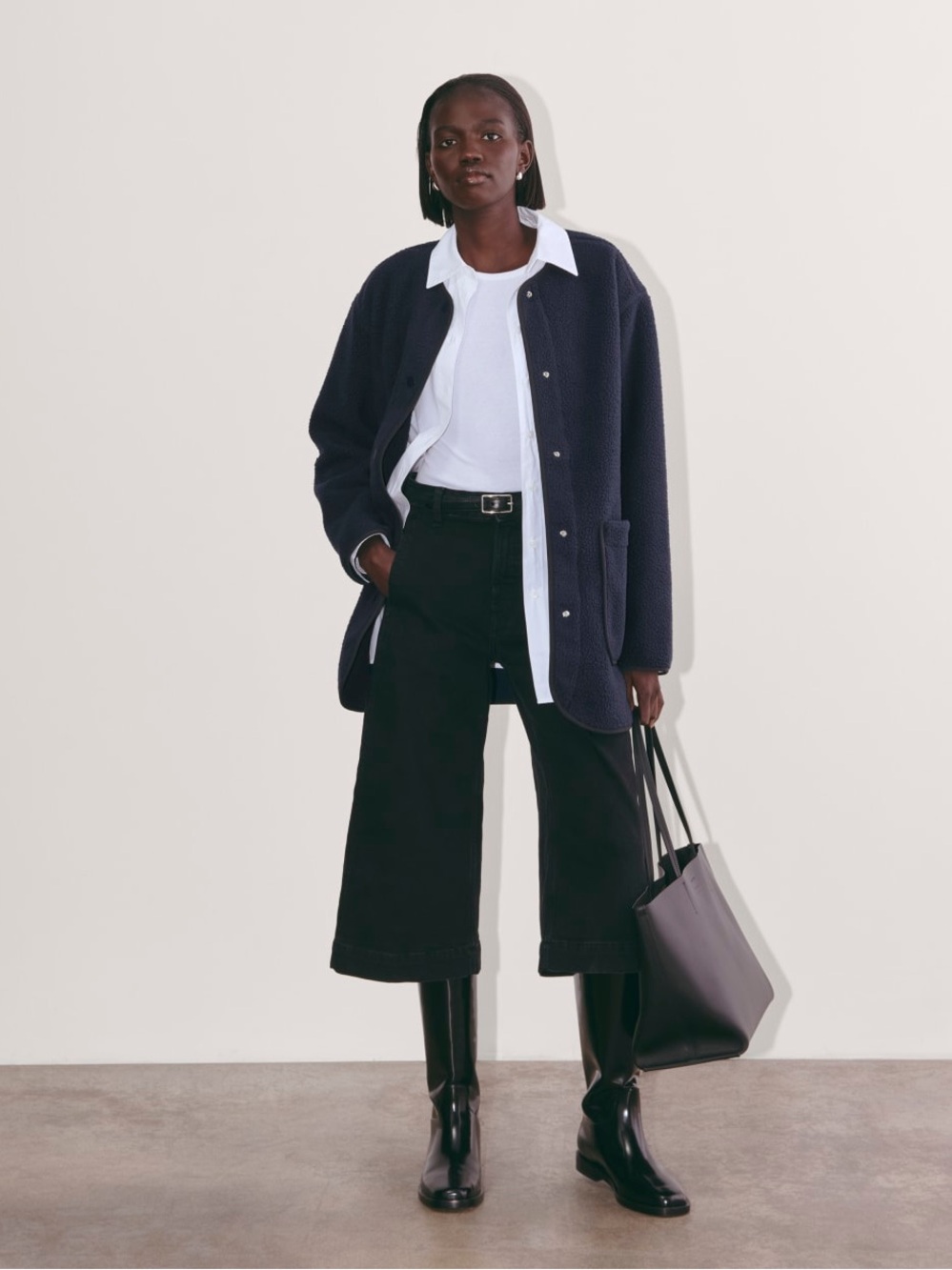 Everlane ReNew Long Liner Jacket Coat Navy Fleece Size L